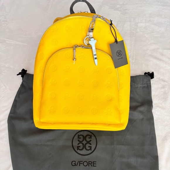 G/FORE Cyber Embossed Full Grain Genuine Leather Skull & Tees Unisex Backpack - Picture 4 of 16